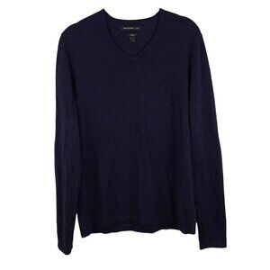 John Varvatos Luxe Merino Wool Sweater - Small - Navy Blue with Leather Elbow Pa